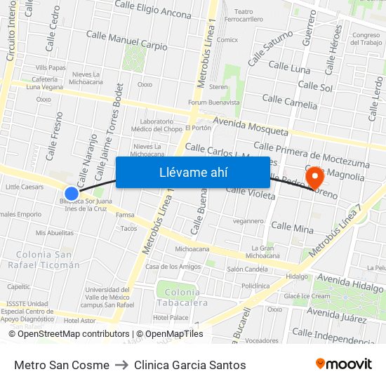 Metro San Cosme to Clinica Garcia Santos map