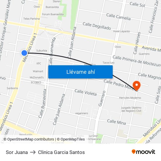 Sor Juana to Clinica Garcia Santos map