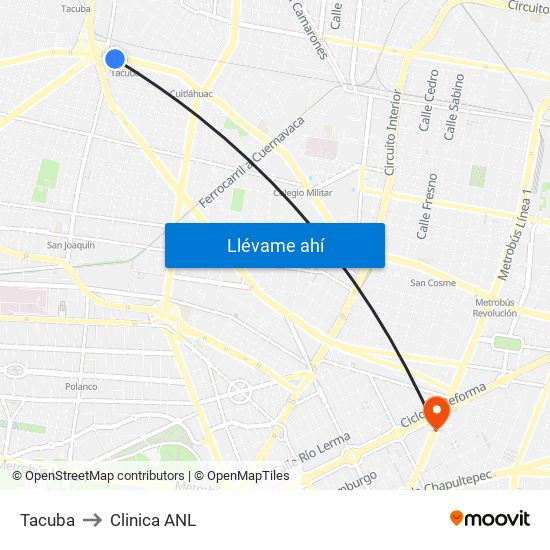 Tacuba to Clinica ANL map