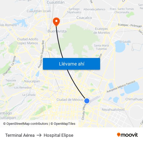 Terminal Aérea to Hospital Elipse map