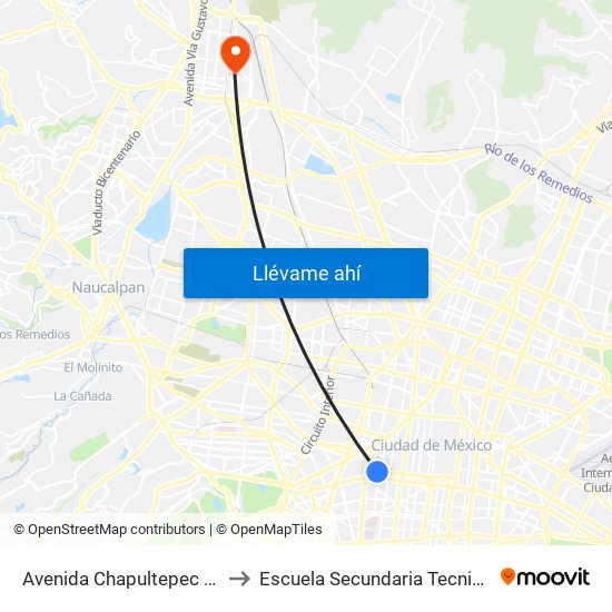 Avenida Chapultepec - Metro Balderas to Escuela Secundaria Tecnica N.4 Ruiz Cortinez map