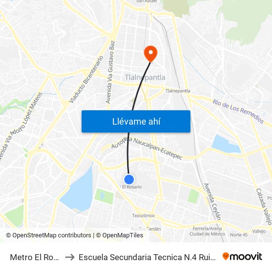 Metro El Rosario to Escuela Secundaria Tecnica N.4 Ruiz Cortinez map