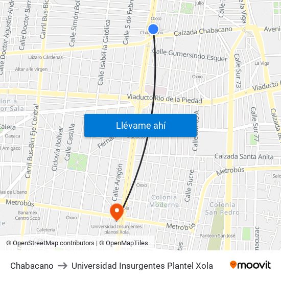 Chabacano to Universidad Insurgentes Plantel Xola map