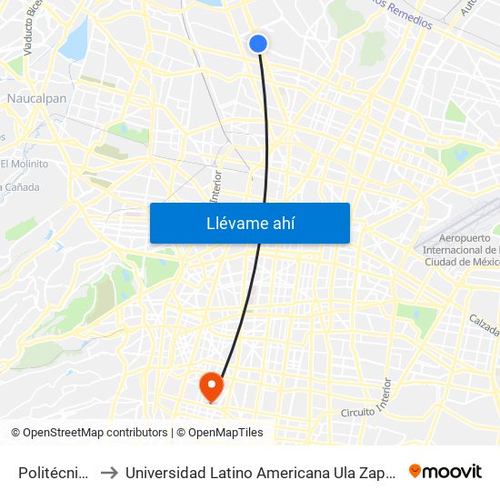 Politécnico to Universidad Latino Americana Ula Zapata map