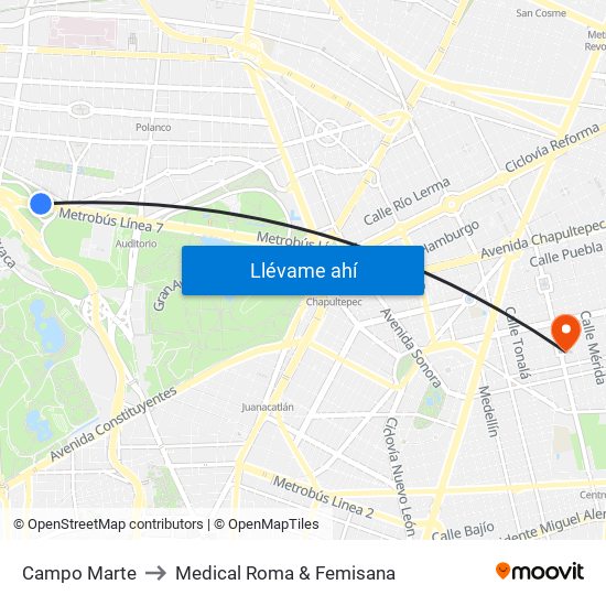 Campo Marte to Medical Roma & Femisana map