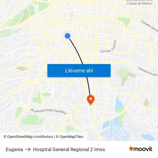 Eugenia to Hospital General Regional 2 Imss map