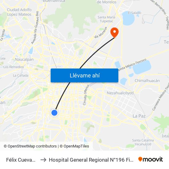 Félix Cuevas - Zapata to Hospital General Regional N°196 Fidel Velazquez Sanchez map