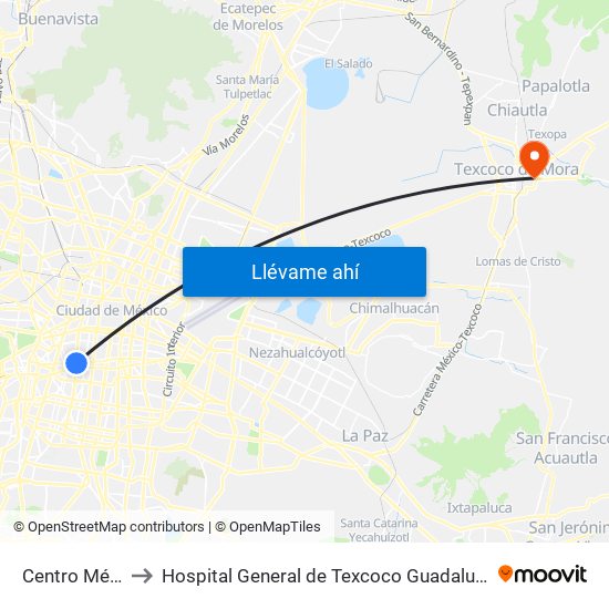 Centro Médico to Hospital General de Texcoco Guadalupe Victoria map