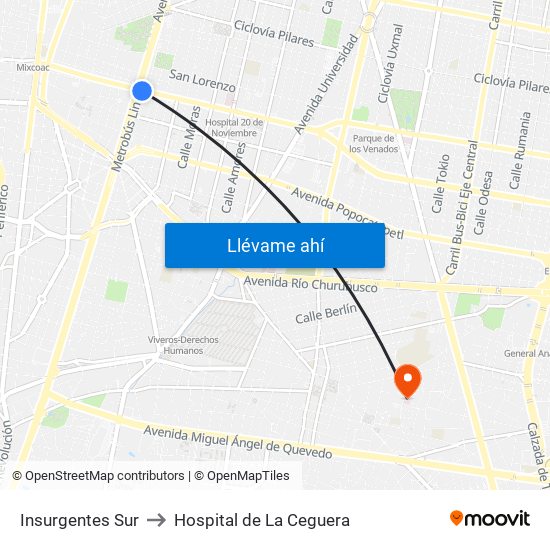 Insurgentes Sur to Hospital de La Ceguera map