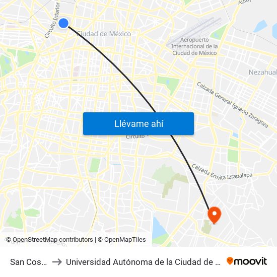San Cosme to Universidad Autónoma de la Ciudad de México map
