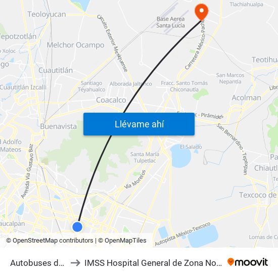 Autobuses del Norte to IMSS Hospital General de Zona No. 200 "Tecamac" map