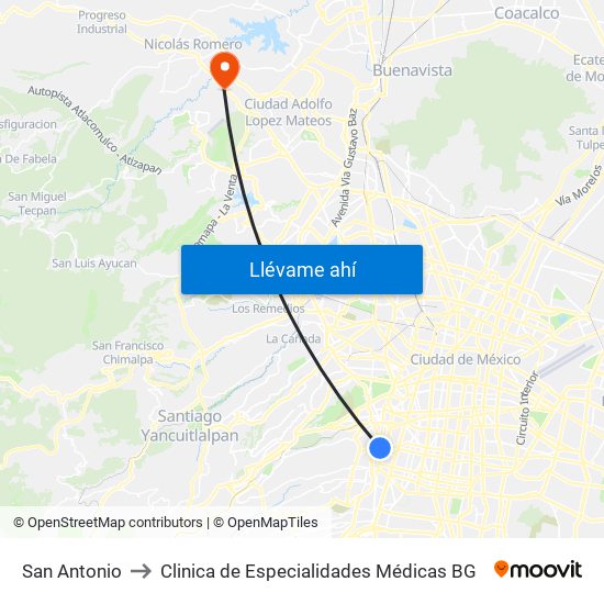 San Antonio to Clinica de Especialidades Médicas BG map