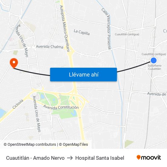 Cuautitlán - Amado Nervo to Hospital Santa Isabel map