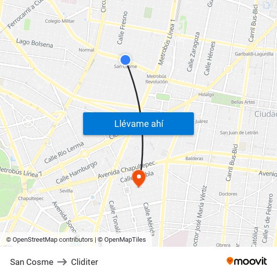 San Cosme to Cliditer map