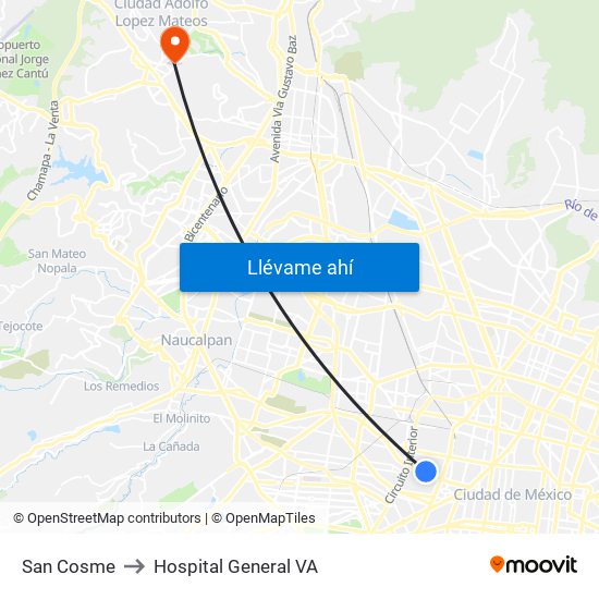 San Cosme to Hospital General VA map
