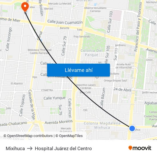 Mixihuca to Hospital Juárez del Centro map