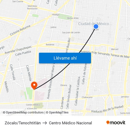 Zócalo/Tenochtitlán to Centro Médico Nacional map
