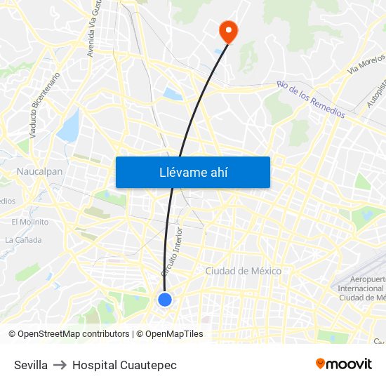 Sevilla to Hospital Cuautepec map