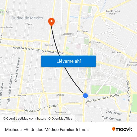 Mixihuca to Unidad Médico Familiar 6 Imss map