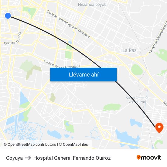 Coyuya to Hospital General Fernando Quiroz map