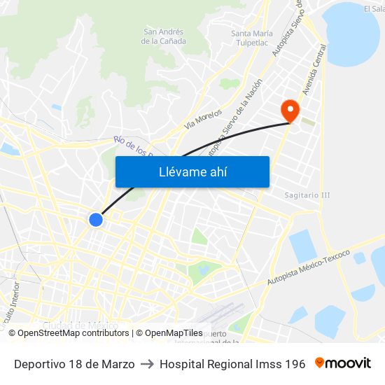 Deportivo 18 de Marzo to Hospital Regional Imss 196 map