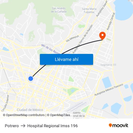 Potrero to Hospital Regional Imss 196 map