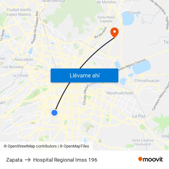 Zapata to Hospital Regional Imss 196 map