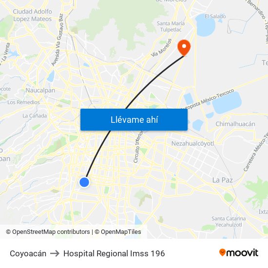 Coyoacán to Hospital Regional Imss 196 map