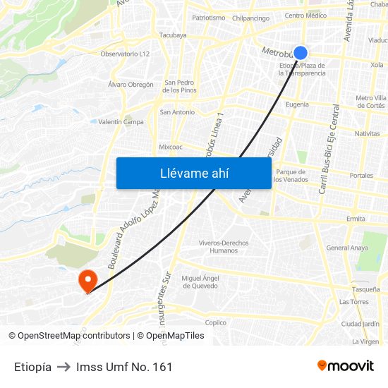 Etiopía to Imss Umf No. 161 map