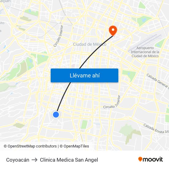 Coyoacán to Clinica Medica San Angel map