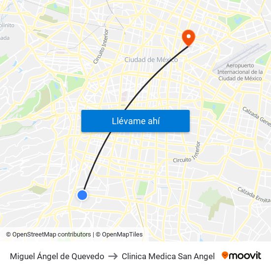 Miguel Ángel de Quevedo to Clinica Medica San Angel map