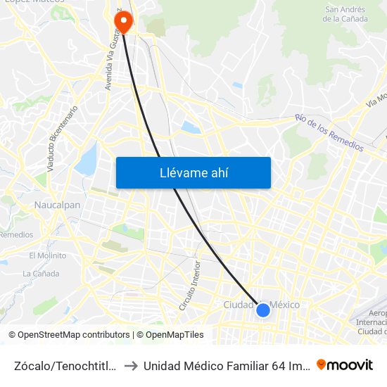 Zócalo/Tenochtitlán to Unidad Médico Familiar 64 Imss map