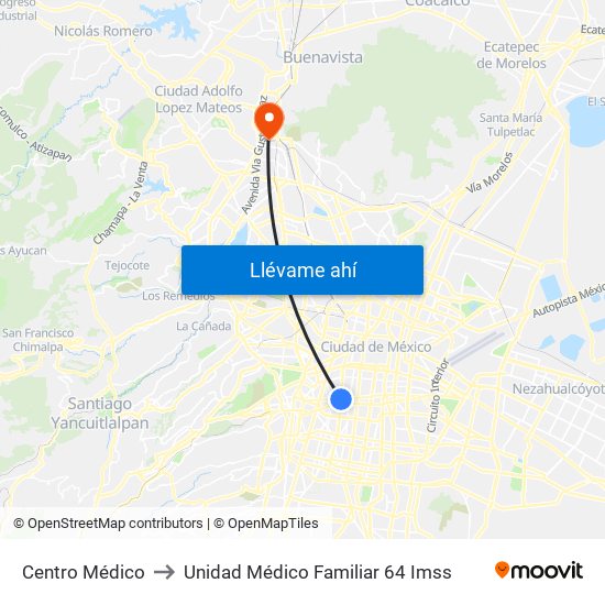 Centro Médico to Unidad Médico Familiar 64 Imss map