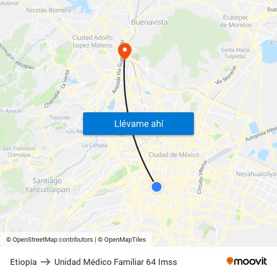 Etiopía to Unidad Médico Familiar 64 Imss map