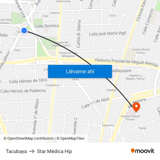 Tacubaya to Star Médica Hip map