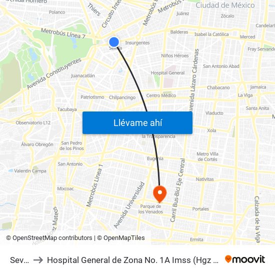Sevilla to Hospital General de Zona No. 1A Imss (Hgz No. 1A Imss) map
