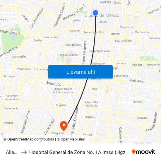 Allende to Hospital General de Zona No. 1A Imss (Hgz No. 1A Imss) map