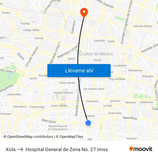 Xola to Hospital General de Zona No. 27 Imss map