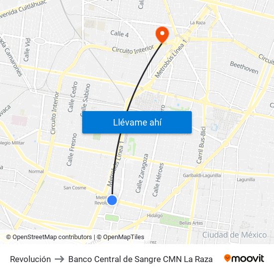 Revolución to Banco Central de Sangre CMN La Raza map
