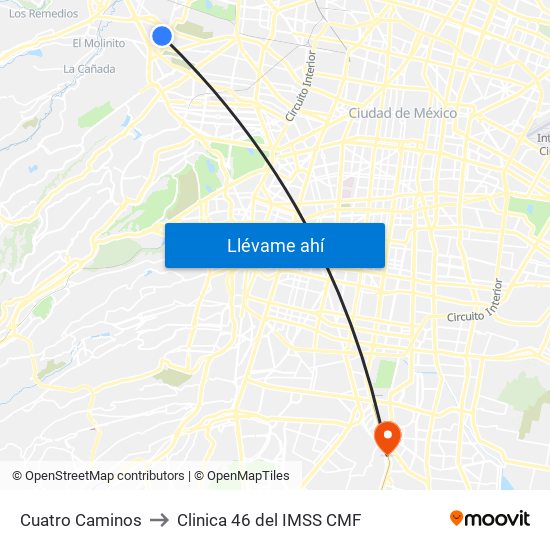 Cuatro Caminos to Clinica 46 del IMSS CMF map