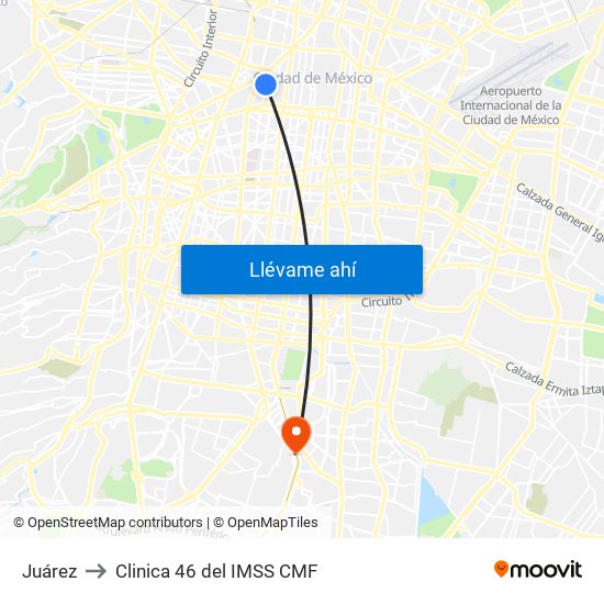 Juárez to Clinica 46 del IMSS CMF map
