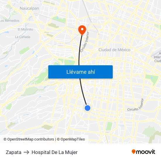 Zapata to Hospital De La Mujer map