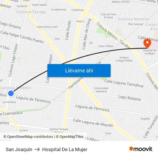 San Joaquín to Hospital De La Mujer map