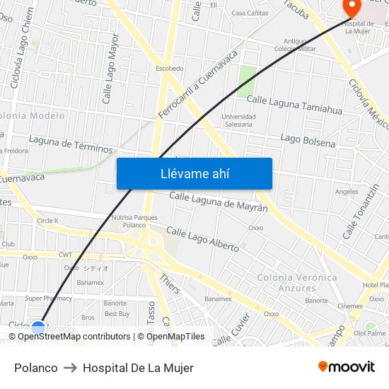Polanco to Hospital De La Mujer map