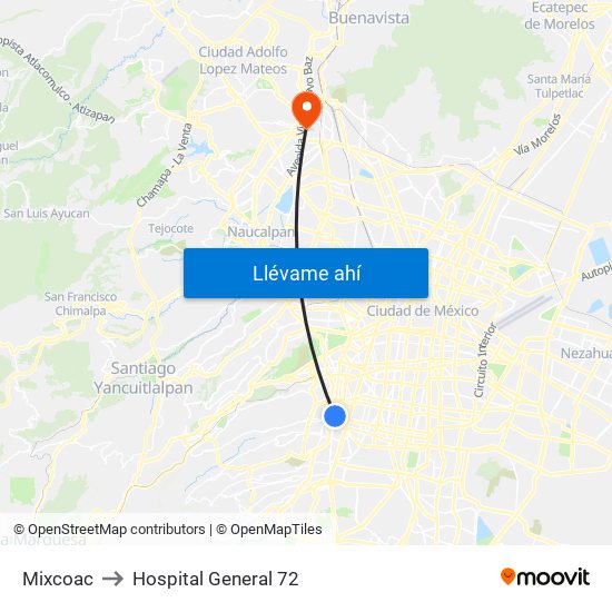 Mixcoac to Hospital General 72 map