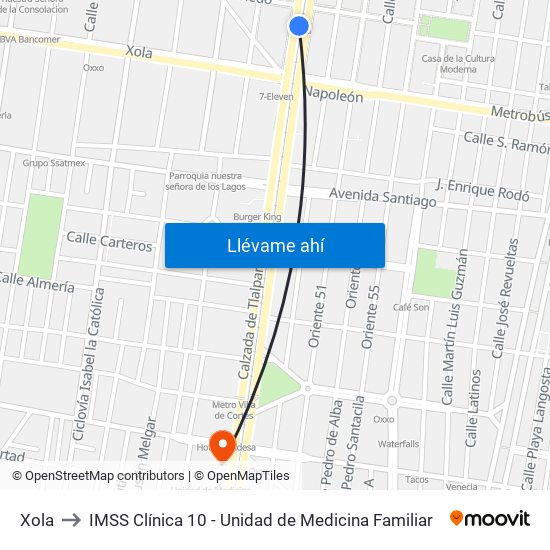 Xola to IMSS Clínica 10 - Unidad de Medicina Familiar map