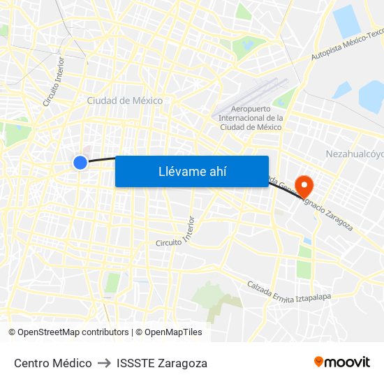 Centro Médico to ISSSTE Zaragoza map