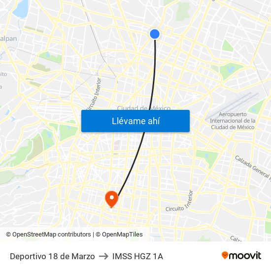 Deportivo 18 de Marzo to IMSS HGZ 1A map