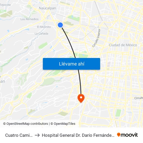 Cuatro Caminos to Hospital General Dr. Darío Fernández Fierro map