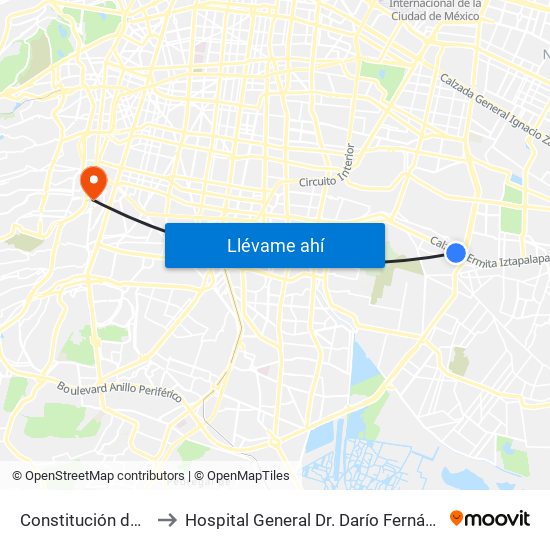 Constitución de 1917 to Hospital General Dr. Darío Fernández Fierro map